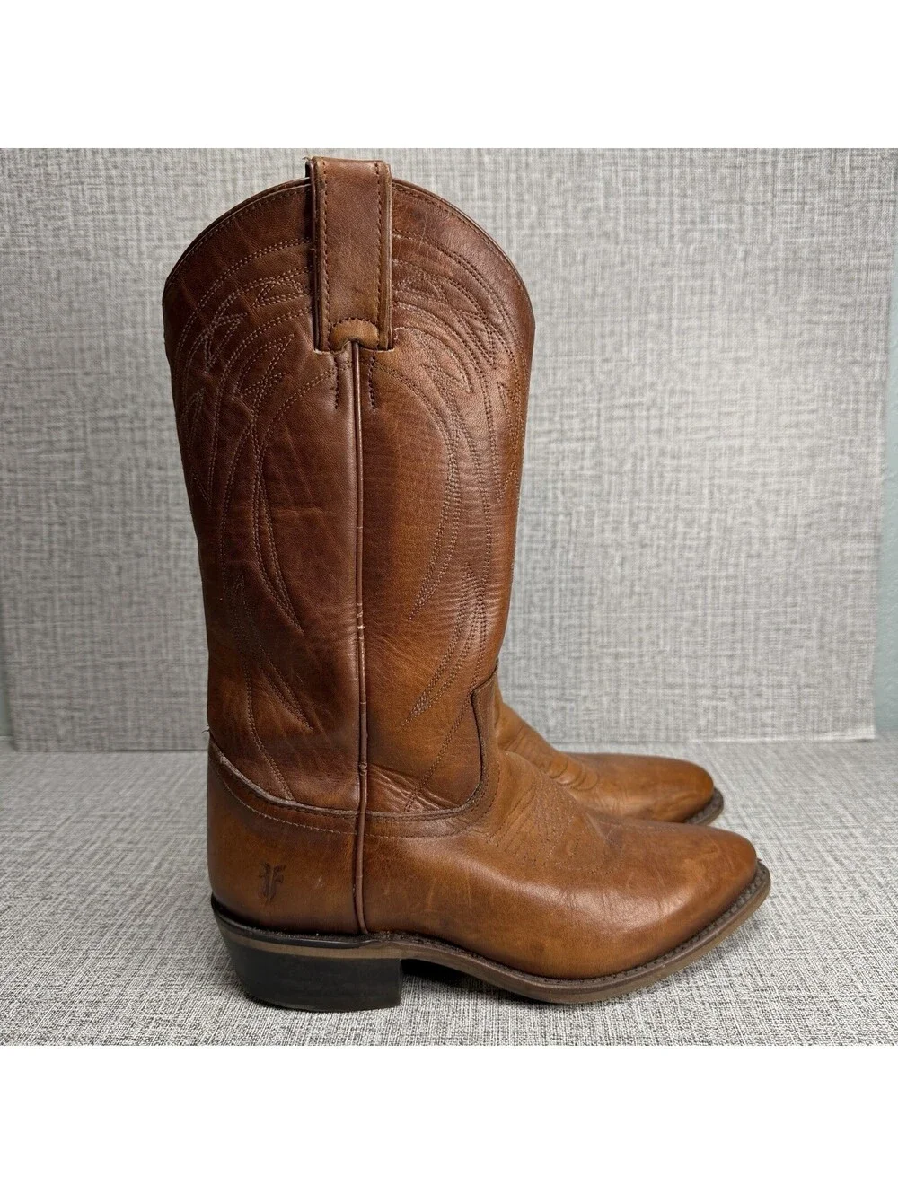Frye Boots Women's Size 7 B Tan Leather Billy Pull On Deco Stitch Cowboy
